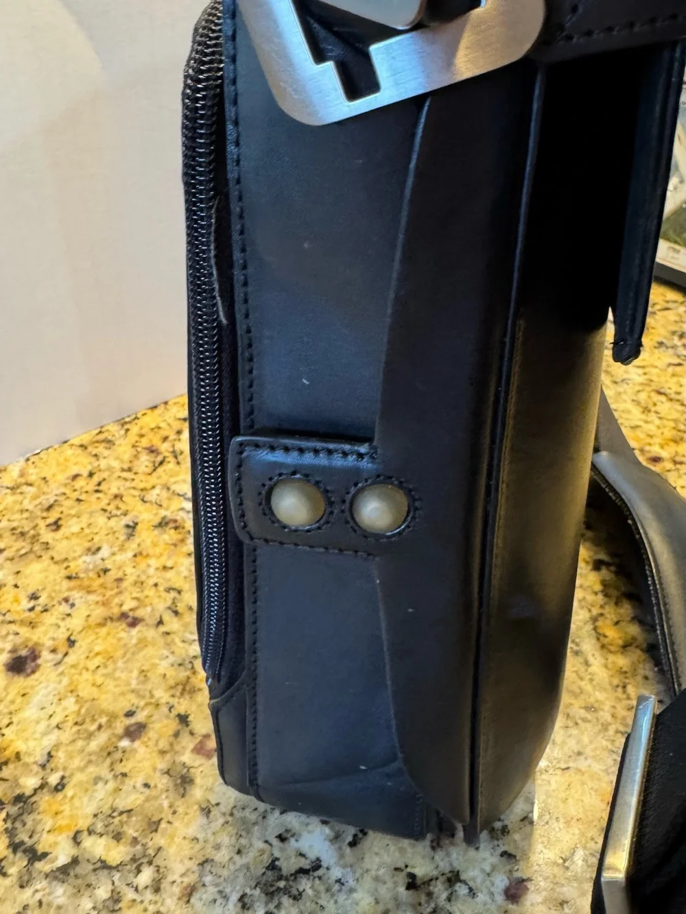 Black Leather Laptop Briefcase with Shoulder Strap